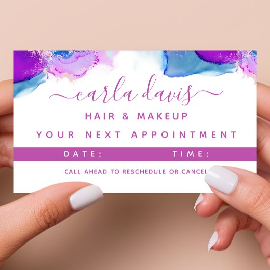Carte De Rendez-vous Encre d'alcool Signature Script violet bleu
