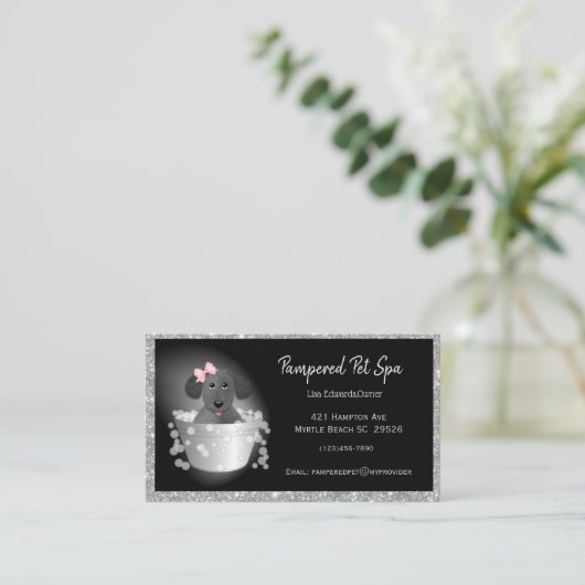 Carte De Rendez-vous Entreprise Parties scintillant de chien de toilett (Debout devant)