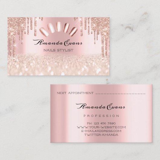 Carte De Rendez-vous Étincelle Parties scintillant Rose Étincelle Clous (Devant / Derrière)