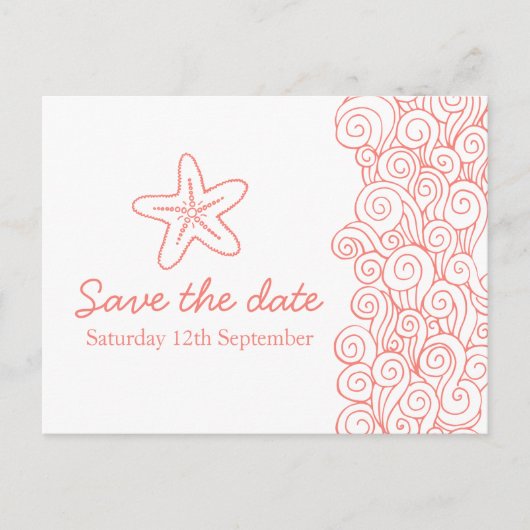 Carte de rendez-vous étoile de mer et tourbillons  (Devant)
