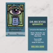 Carte De Rendez-vous Examen d'Optometrist.Ophthalmologists.Eye. (Devant / Derrière)