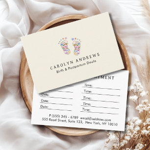 Carte De Rendez-vous Fleur Colorée Bébé Empreinte Logo Beige