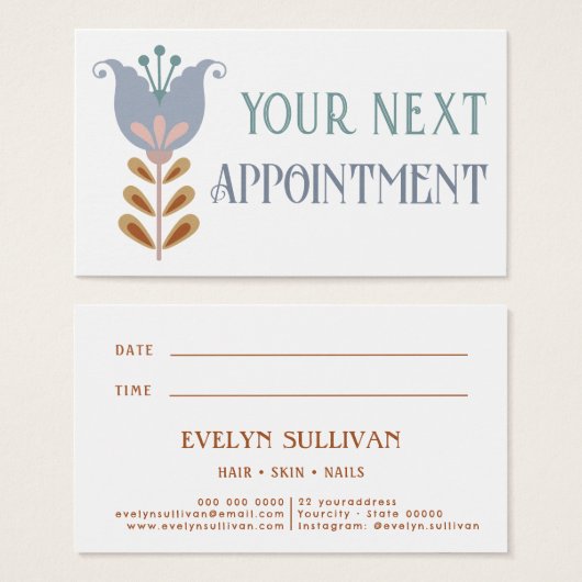 carte de rendez-vous fleur d'art populaire nordiqu (Devant & derrière)