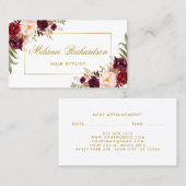 Carte de rendez-vous Floral Burgundy Gold (Devant / Derrière)