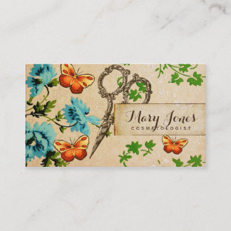Carte De Rendez-vous girly floral vintage de ciseaux de coiffeur