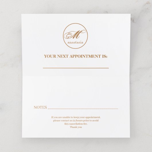 Carte De Rendez-vous Girly Gold Glittery Luxueux Monogramme Beauté Salo (Intérieur déplié)