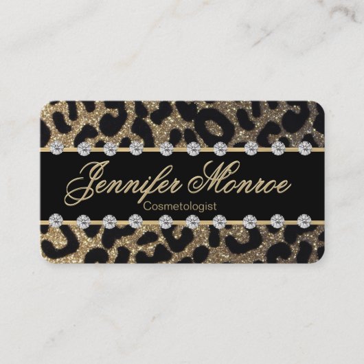Carte De Rendez-vous Glam Monogram léopard d'or et diamants (Devant)