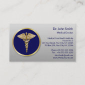 Carte De Rendez-vous Gold Professional Blue Médicale Caduceus (Devant)