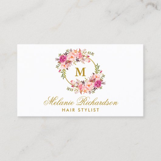 Carte de rendez-vous Gold Rose Floral Hair Stylist (Devant)