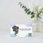 Carte De Rendez-vous Graphique gris soufflant de cheveux | Code QR (Debout devant)