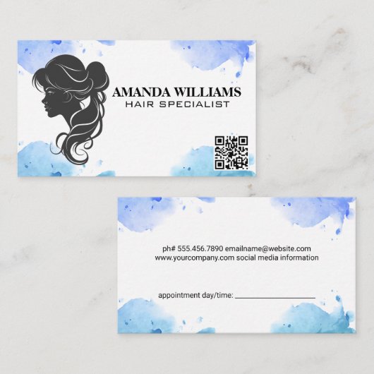 Carte De Rendez-vous Graphique gris soufflant de cheveux | Code QR (Devant / Derrière)