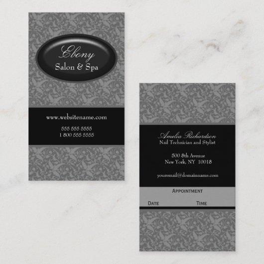 Carte De Rendez-vous Gris élégant de salon de damassé (Devant / Derrière)