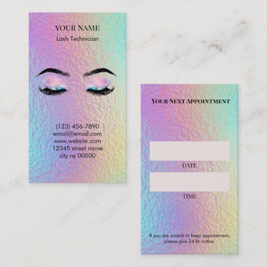 Carte De Rendez-vous Holographic Lash Technician Appointment Card (Devant / Derrière)