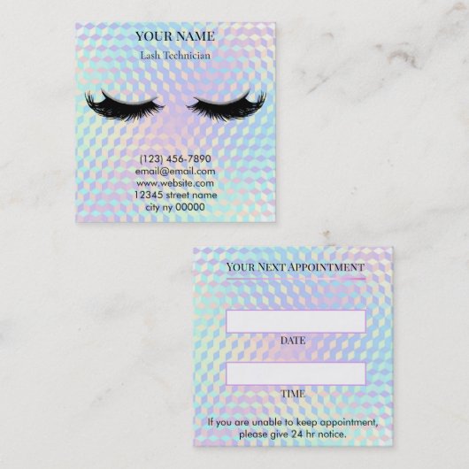 Carte De Rendez-vous Holographic Lash Technician Appointment Card (Devant / Derrière)