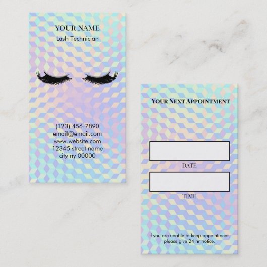 Carte De Rendez-vous Holographic Lash Technician Appointment Card (Devant / Derrière)