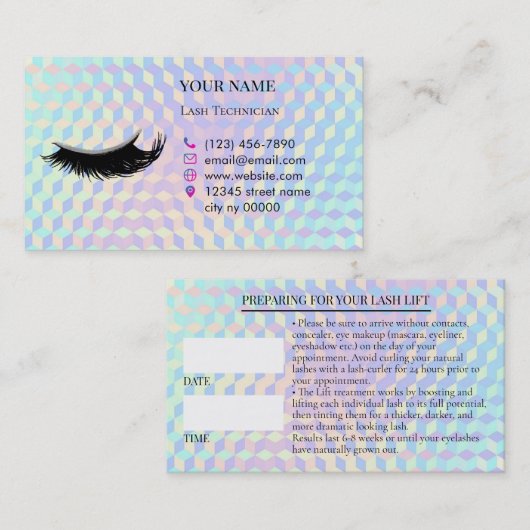 Carte De Rendez-vous Holographic Lashes Before care Appointment Card (Devant / Derrière)