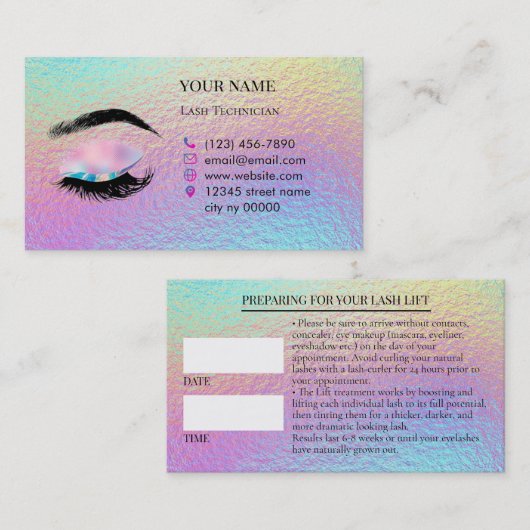Carte De Rendez-vous Holographic Lashes Before care Appointment Card (Devant / Derrière)