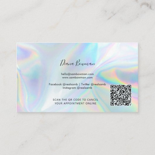 Carte De Rendez-vous Holographique QR Code Beauticier Salon Business (Dos)