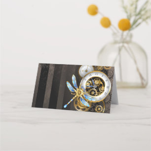 Carte De Rendez-vous Horloge à vapeur avec libellule mécanique