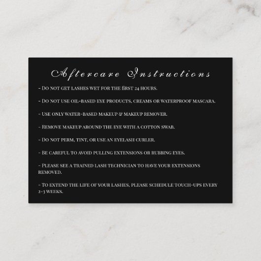 Carte De Rendez-vous Instruction post-traitement de l'extension des cil (Dos)