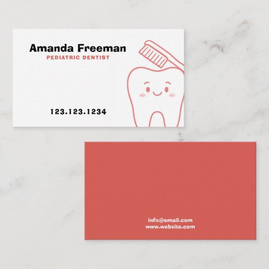 Carte De Rendez-vous Jolie dent rouge clair et pinceau Outline Enfants (Devant / Derrière)