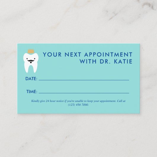 Carte De Rendez-vous Jote King Tooth Dentist pédiatrique Nomination (Devant)