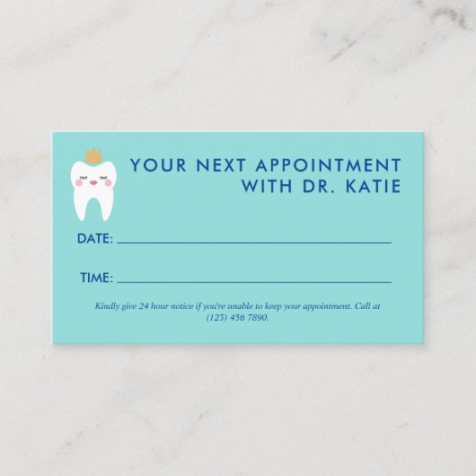 Carte De Rendez-vous Jote Queen Tooth Dentist pédiatrique Nomination (Devant)