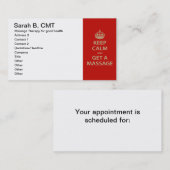 Carte De Rendez-vous Keep Calm and Get a massage (Devant / Derrière)