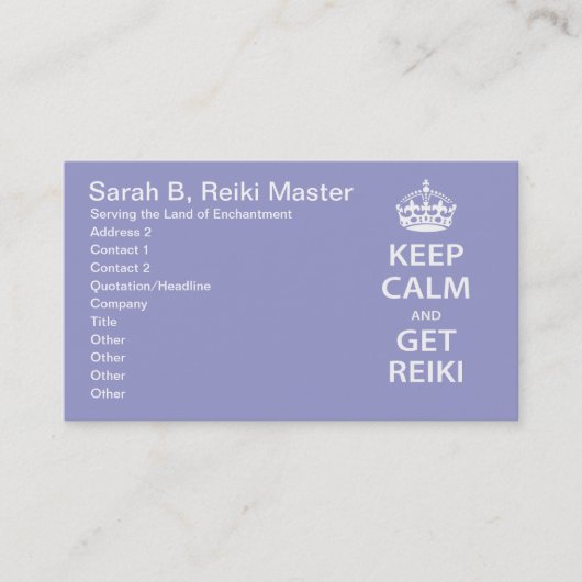 Carte De Rendez-vous Keep Calm and Get Reiki (Devant)