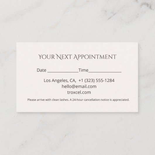 Carte De Rendez-vous Lash Appointment Card Elegant Design (Dos)