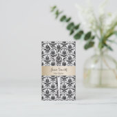 Carte De Rendez-vous Liste de cheveux Gold Striped Black Damask Rendez- (Debout devant)