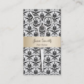Carte De Rendez-vous Liste de cheveux Gold Striped Black Damask Rendez- (Devant)