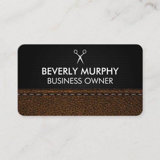 Carte De Rendez-vous Logo des ciseaux | Cuir Brown (Devant)