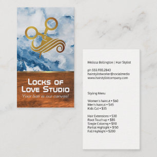 Carte De Rendez-vous Logo des ciseaux pour cheveux Marbre bleu Bois