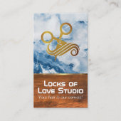 Carte De Rendez-vous Logo des ciseaux pour cheveux | Marbre bleu | Bois (Devant)