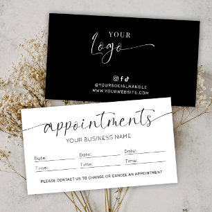 Carte De Rendez-vous Logo Élégant Salon de Coiffure Noir & Blanc