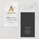 Carte De Rendez-vous Logo en argent de l'immobilier | Blanc marbre (Devant / Derrière)