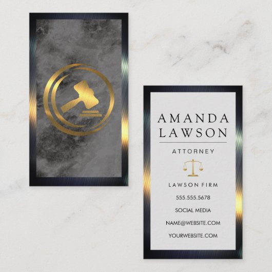 Carte De Rendez-vous Logo Gold Gavel | Droit | Justice (Devant / Derrière)