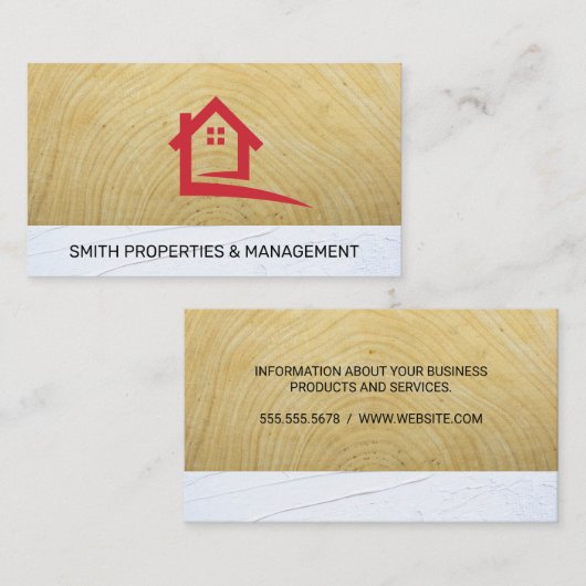 Carte De Rendez-vous Logo immobilier | Bois Stucco | Construction (Devant / Derrière)