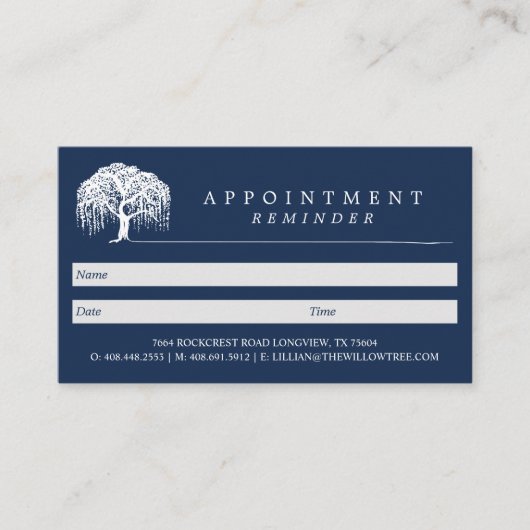 Carte De Rendez-vous Logo Rustic Modern Navy Blue & White Willow Tree (Devant)