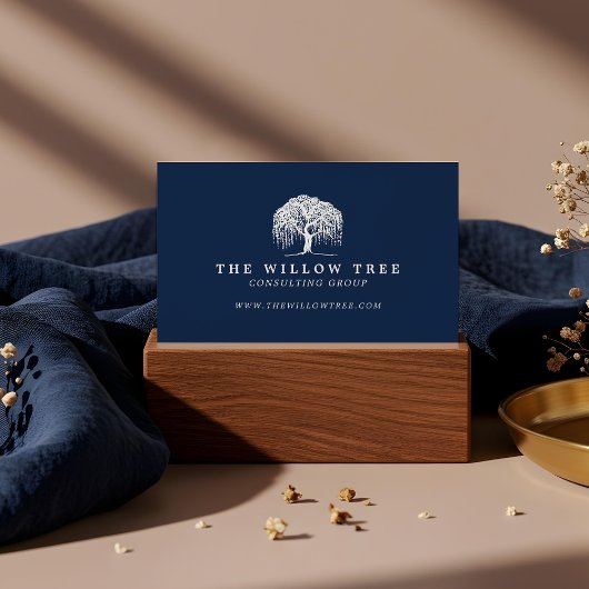 Carte De Rendez-vous Logo Rustic Modern Navy Blue & White Willow Tree