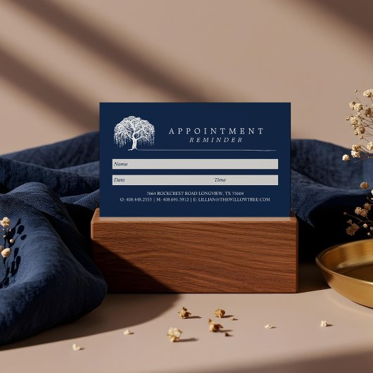 Carte De Rendez-vous Logo Rustic Modern Navy Blue & White Willow Tree