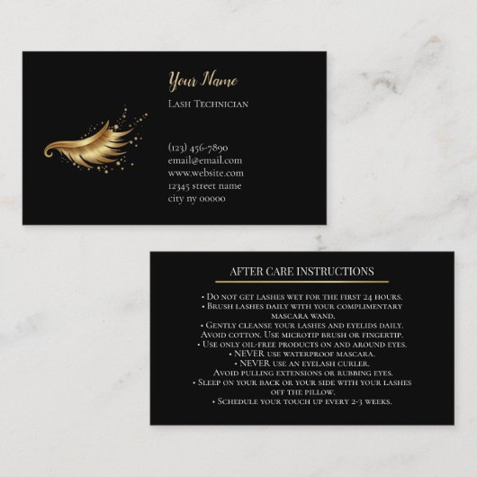 Carte De Rendez-vous Luxury Lash Technician After care Card (Devant / Derrière)