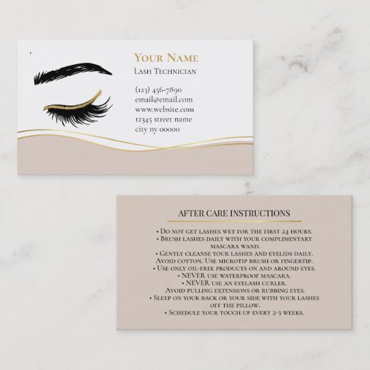 Carte De Rendez-vous Luxury Lash Technician After care Card (Devant / Derrière)