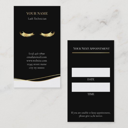 Carte De Rendez-vous Luxury Lash Technician Appointment Card (Devant / Derrière)