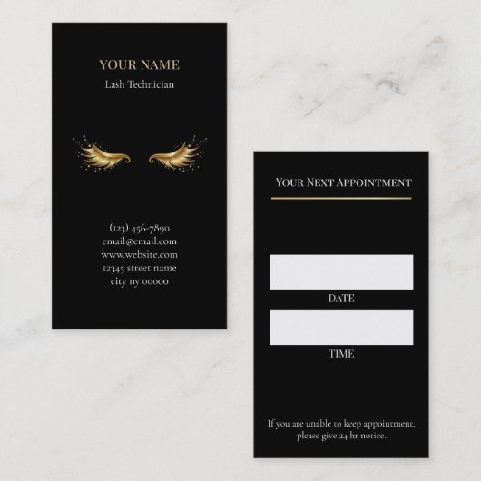 Carte De Rendez-vous Luxury Lash Technician Appointment Card (Devant / Derrière)