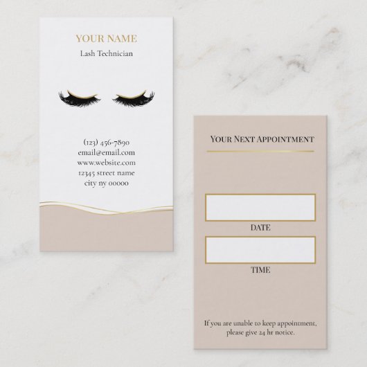 Carte De Rendez-vous Luxury Lash Technician Appointment Card (Devant / Derrière)
