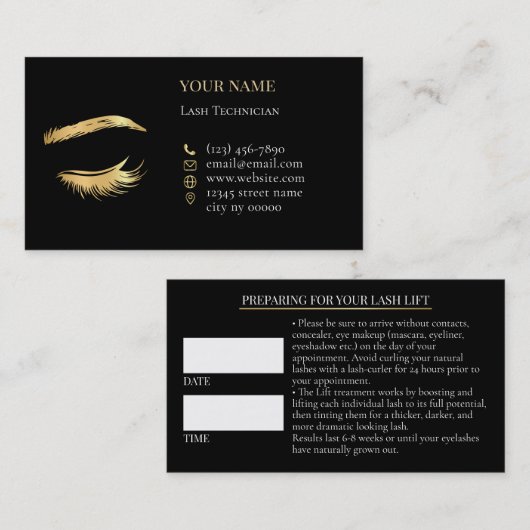 Carte De Rendez-vous Luxury Lashes Before care Appointment Card (Devant / Derrière)