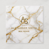 Carte De Rendez-vous Luxury White Marble Gold Monogram Real Estate (Devant)