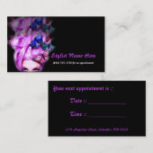 Carte De Rendez-vous Madame pourpre Appt de papillon de cheveux. 2 (Devant / Derrière)